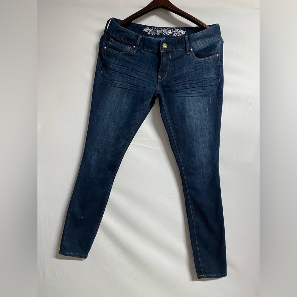 Express Zelda Slim Fit Ultra Low Rise Jeans Women's Legging Size 10 R Dark Denim